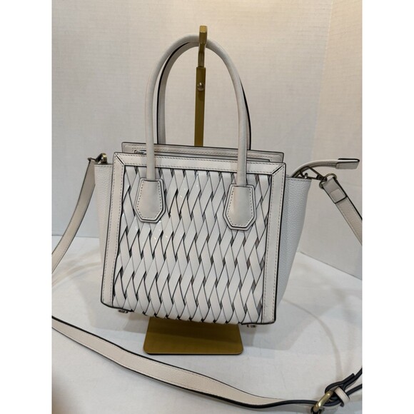 Michael Kors Mercer Studio Woven Leather Crossbody Satchel White~Read Descr~$338 - Picture 1 of 16